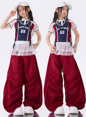女童爵士舞服装套装女童舞蹈服jazz露脐女孩街舞演出女团表演服装