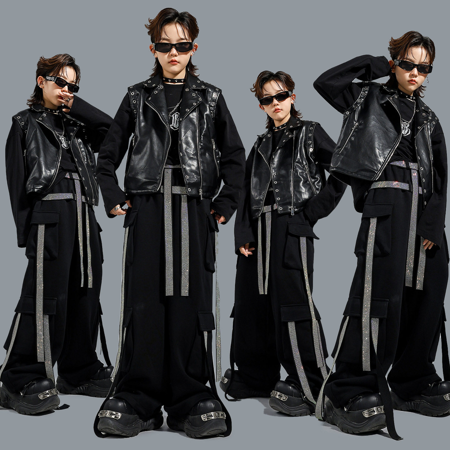 儿童街舞潮服痞帅男童嘻哈马甲潮牌童装少儿hiphop架子鼓演出服装