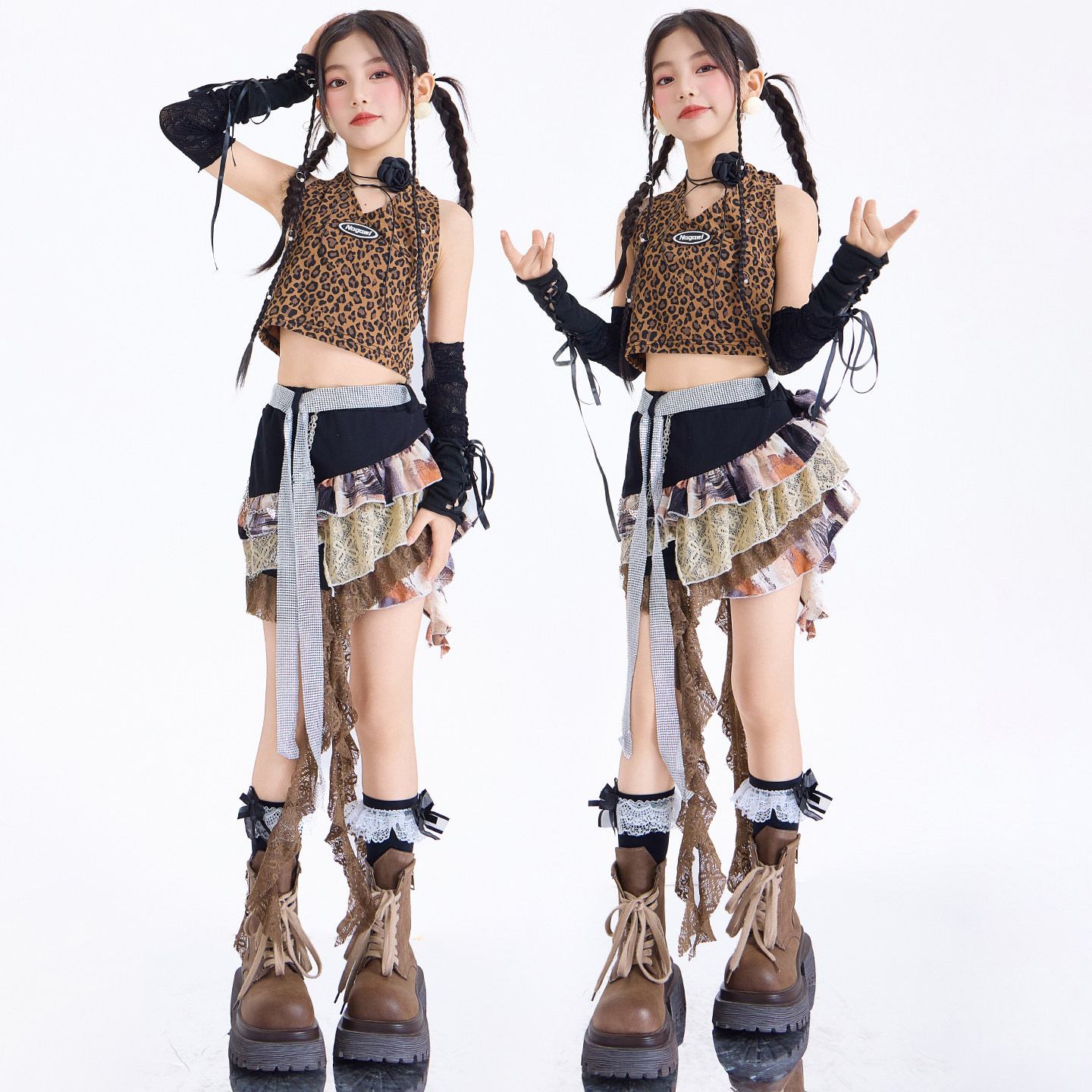 少儿爵士舞服装女童豹纹背心潮酷套装女孩儿童jazz街舞表演出潮服