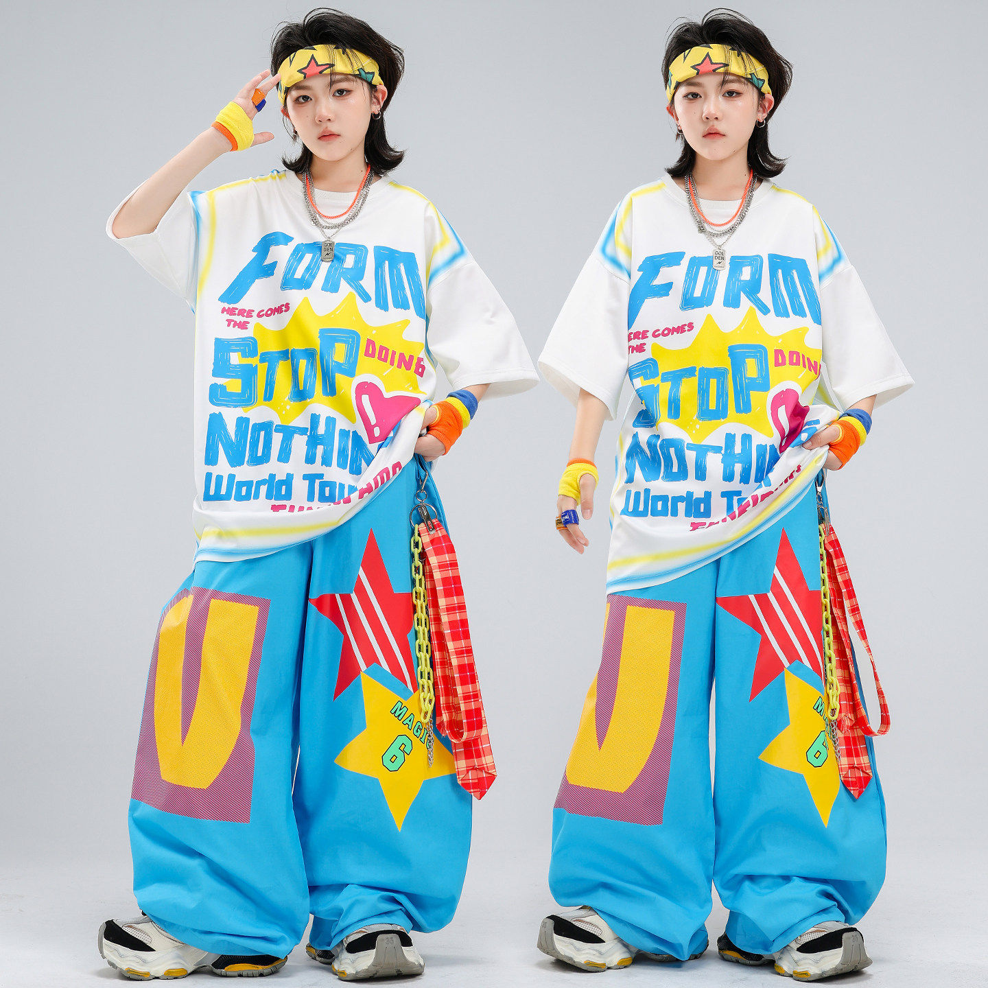 男童街舞服装嘻哈儿童潮服多巴胺