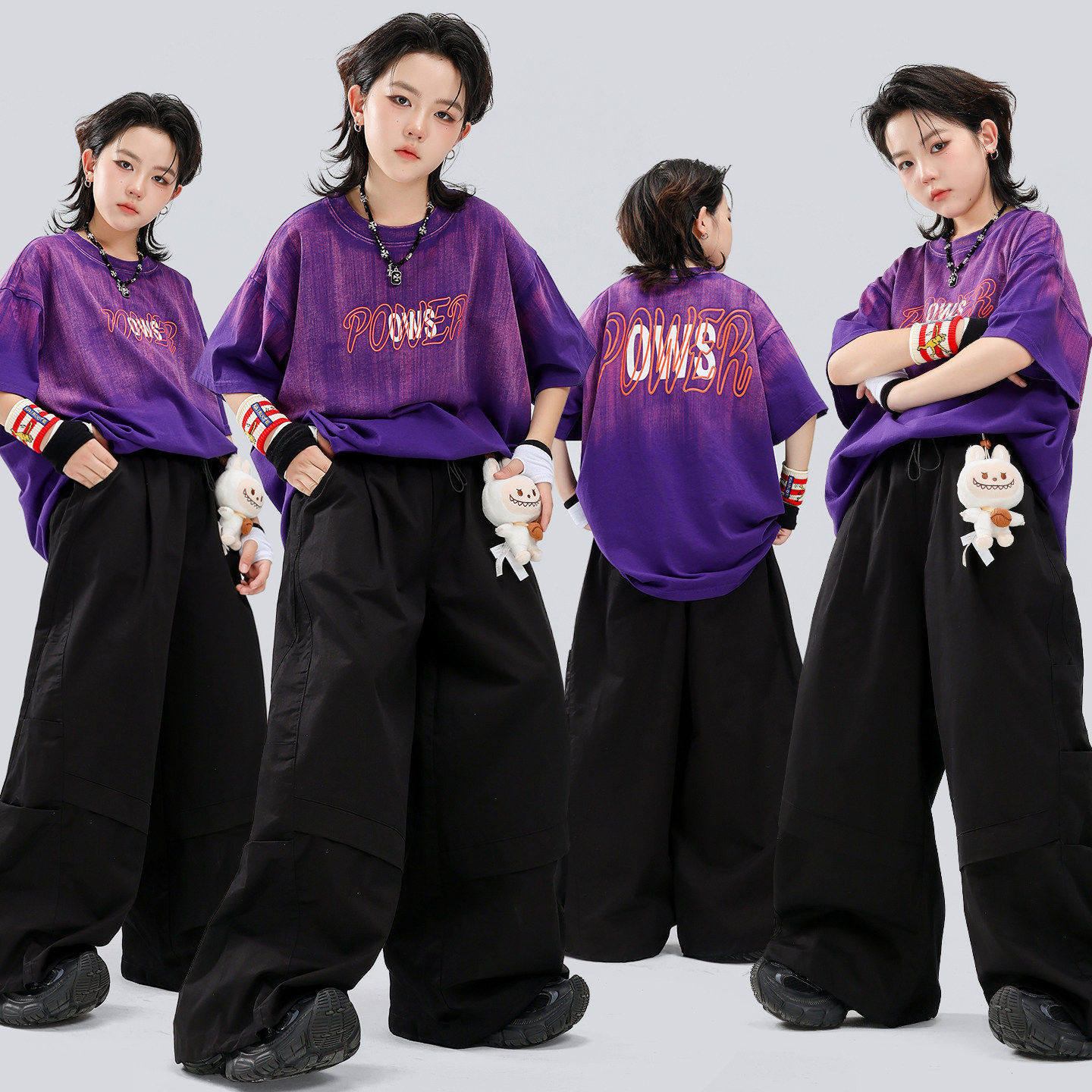 儿童街舞潮服嘻哈男女童紫色