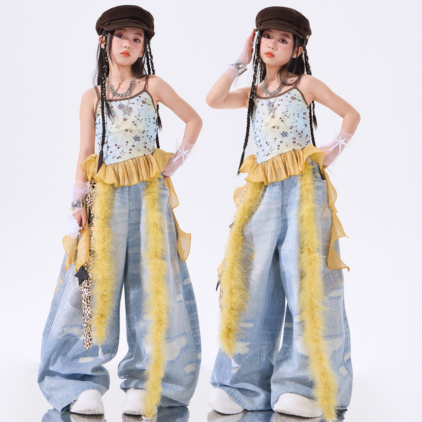 女童爵士舞服装服装吊带背心少儿练功服儿童街舞jazz演出服女套装