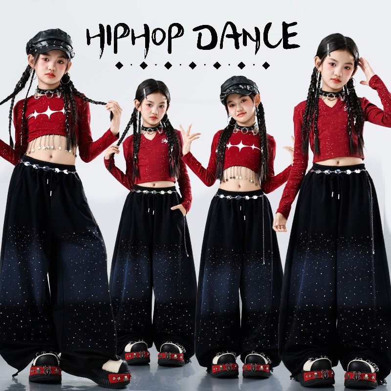 女童新款时髦炸街jazz儿童街舞演出服套装少儿走秀爵士舞蹈服装潮