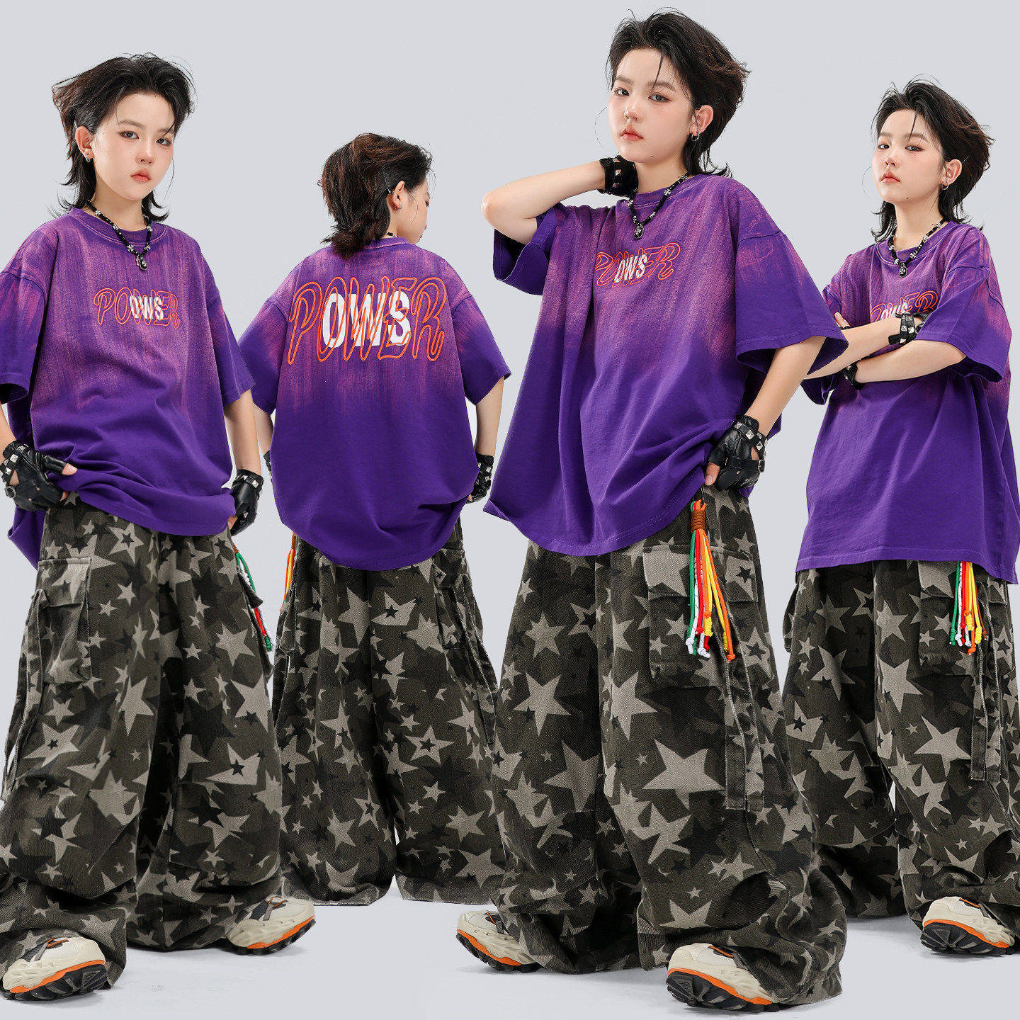 少儿街舞服装嘻哈男童潮服紫色