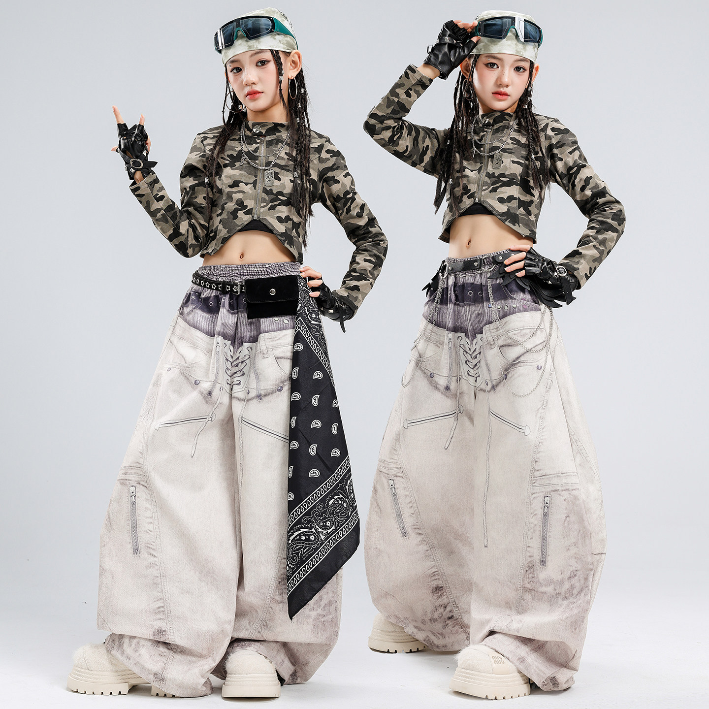 女童爵士舞服装jazz迷彩长袖舞