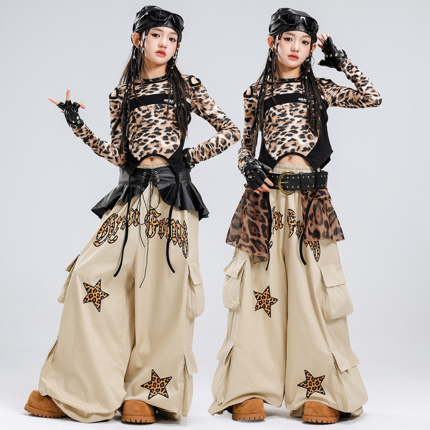 女童jazz爵士舞服装露脐豹纹