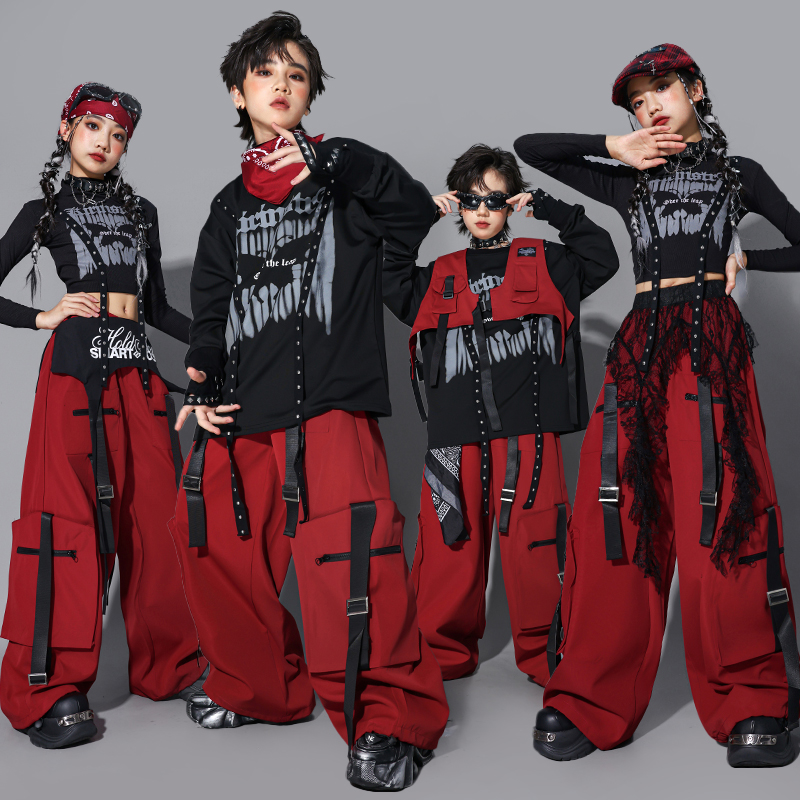 儿童街舞演出服男童嘻哈马甲套装少儿hiphop架子鼓炸街表演服装潮