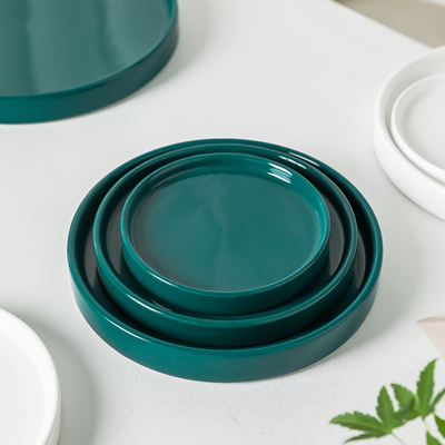 简约陶瓷花盆托盘圆形加厚透气盘