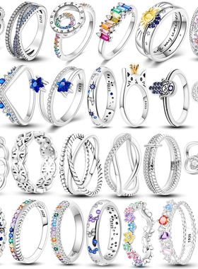 925标准银戒指火花彩色锆