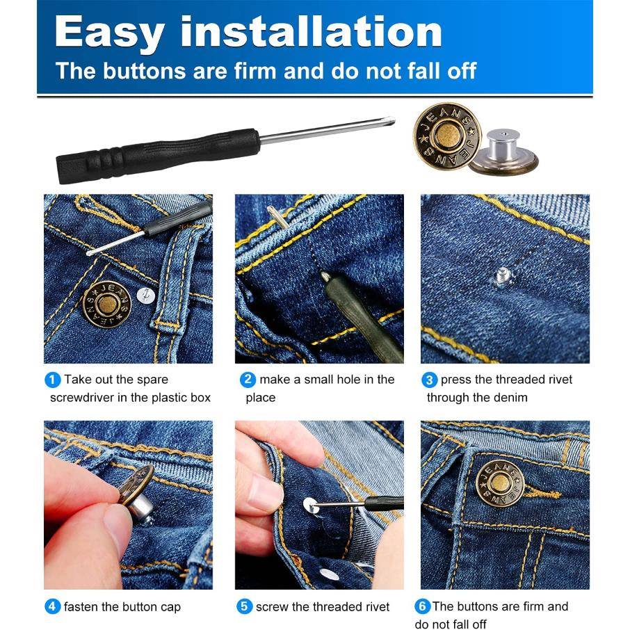 10Pcs Jeans Buttons Replacement 17mm No Sewing Metal Button