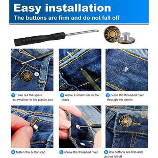 10Pcs Jeans Buttons Replacement 17mm No Sewing Metal Button