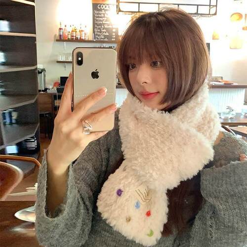 Colored button down plush thick scarf for women in autumn an