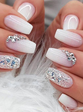 24Pcs Press On Nails Wearable Fake Nails Pink Gradient Glitt