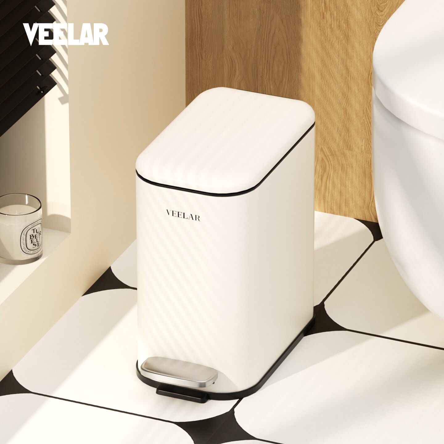 VEELAR卫生间垃圾桶简约家用高颜值2026新款复古风夹窄缝脚踏带盖