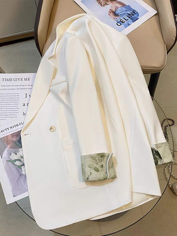 新中式白色西装外套女春秋季2025新款宽松显瘦高级感休闲西服上衣