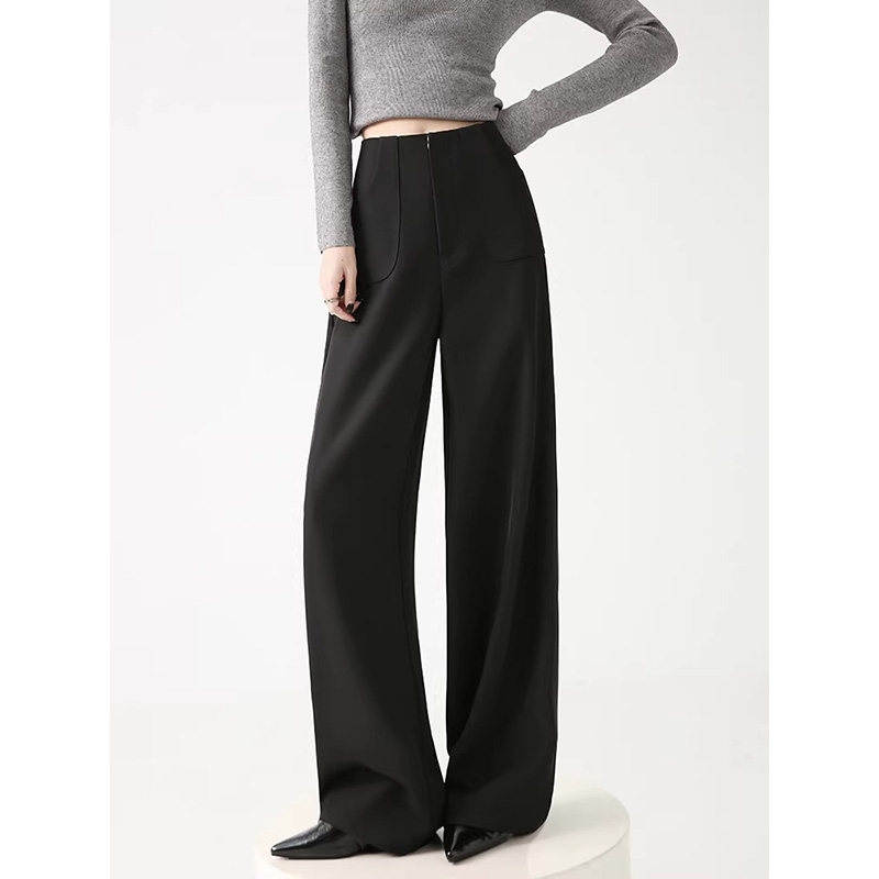 高级感黑色西装裤女2026春季新款高腰垂坠感休闲窄版直筒阔腿裤子