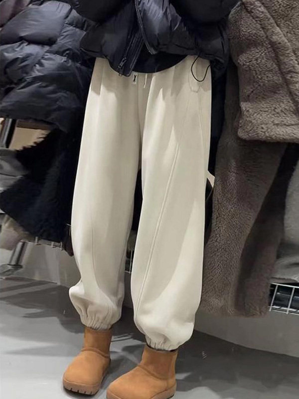 加绒运动卫裤女秋冬2025新款大码胖mm宽松遮胯显瘦加厚束脚哈伦裤