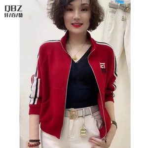 红色棒球服外套女春秋短款立领大码短款小个子ins潮休闲夹克上衣