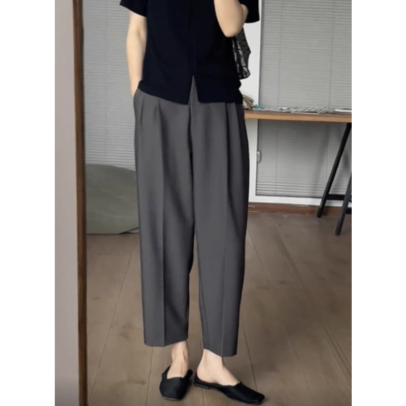 灰色阔腿西装裤女夏季薄款高腰显瘦大码窄版小个子休闲哈伦九分裤
