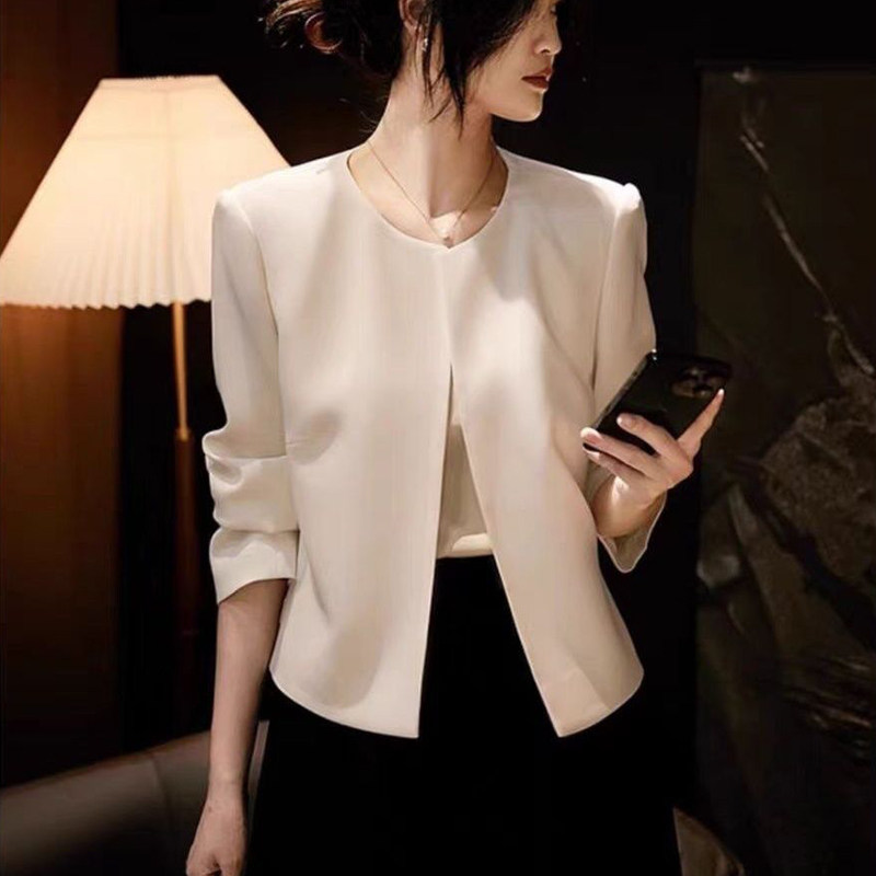 防晒西装外套女夏季薄款外搭高级感气质通勤职业长袖醋酸圆领上衣