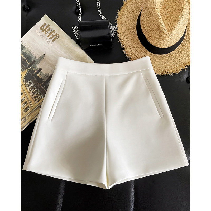 白色西装短裤女夏季外穿高腰显瘦宽松小个子大码休闲a字阔腿热裤