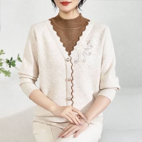 假两件妈妈装奶奶秋冬弹力衫