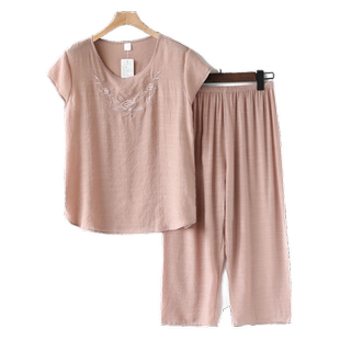 中老年衣服女t恤奶奶装棉麻套装妈妈夏装透气短袖上衣裤子两件套