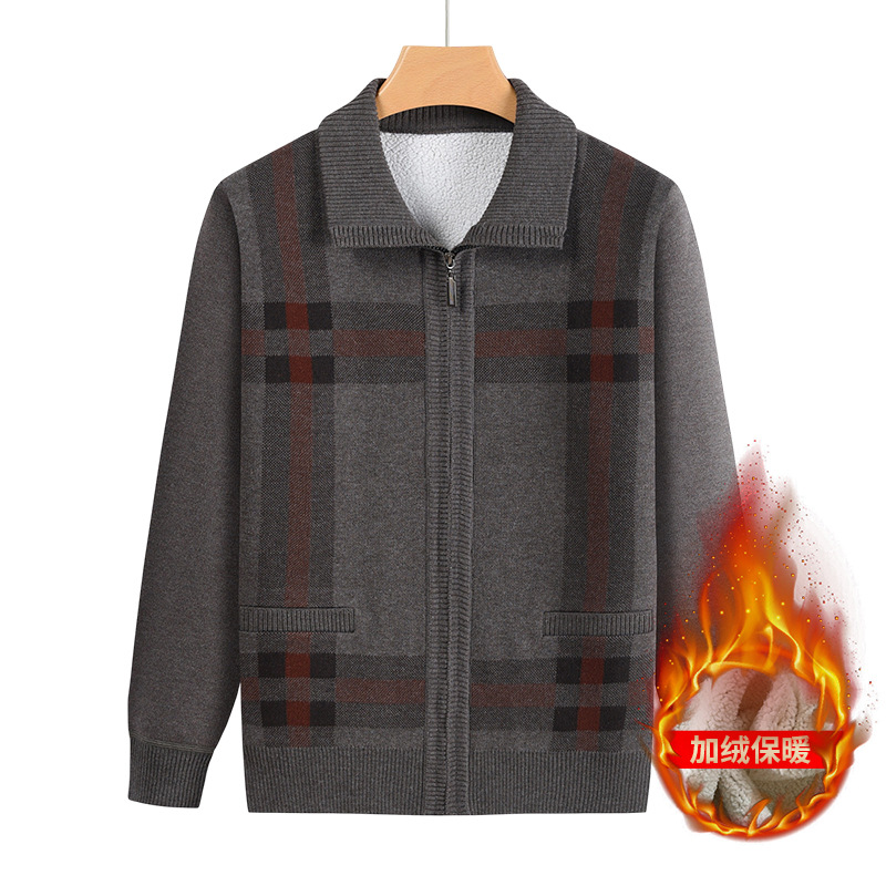 爸爸装男士加绒保暖开衫