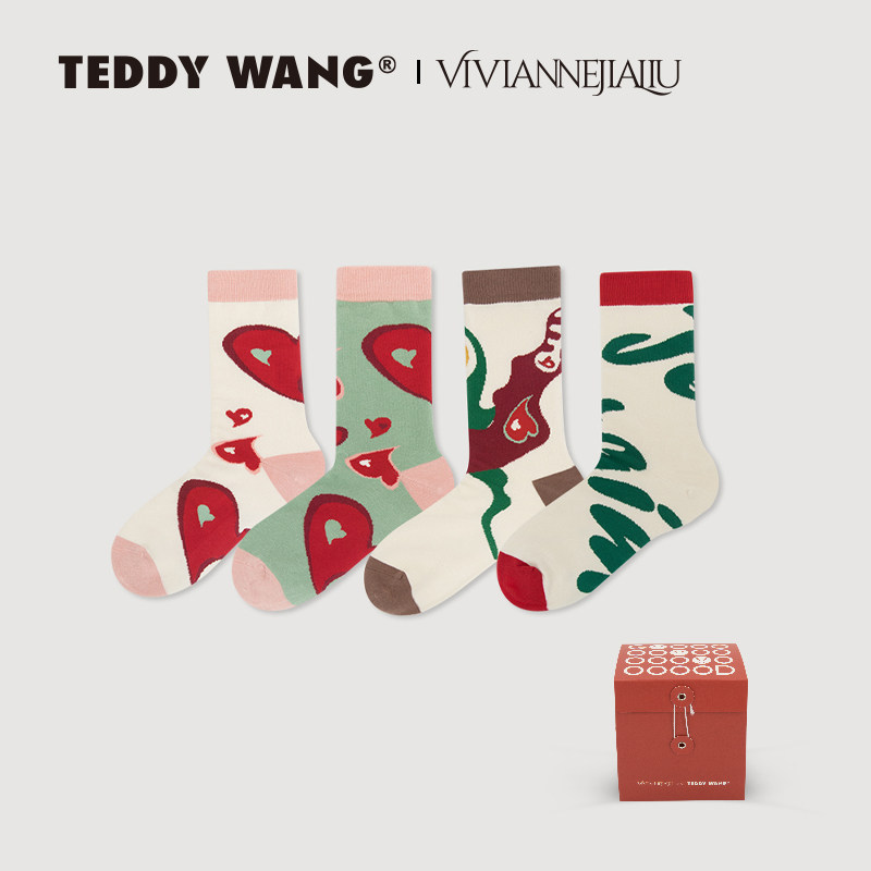 TEDDYWANG情侣精梳棉中筒袜礼盒