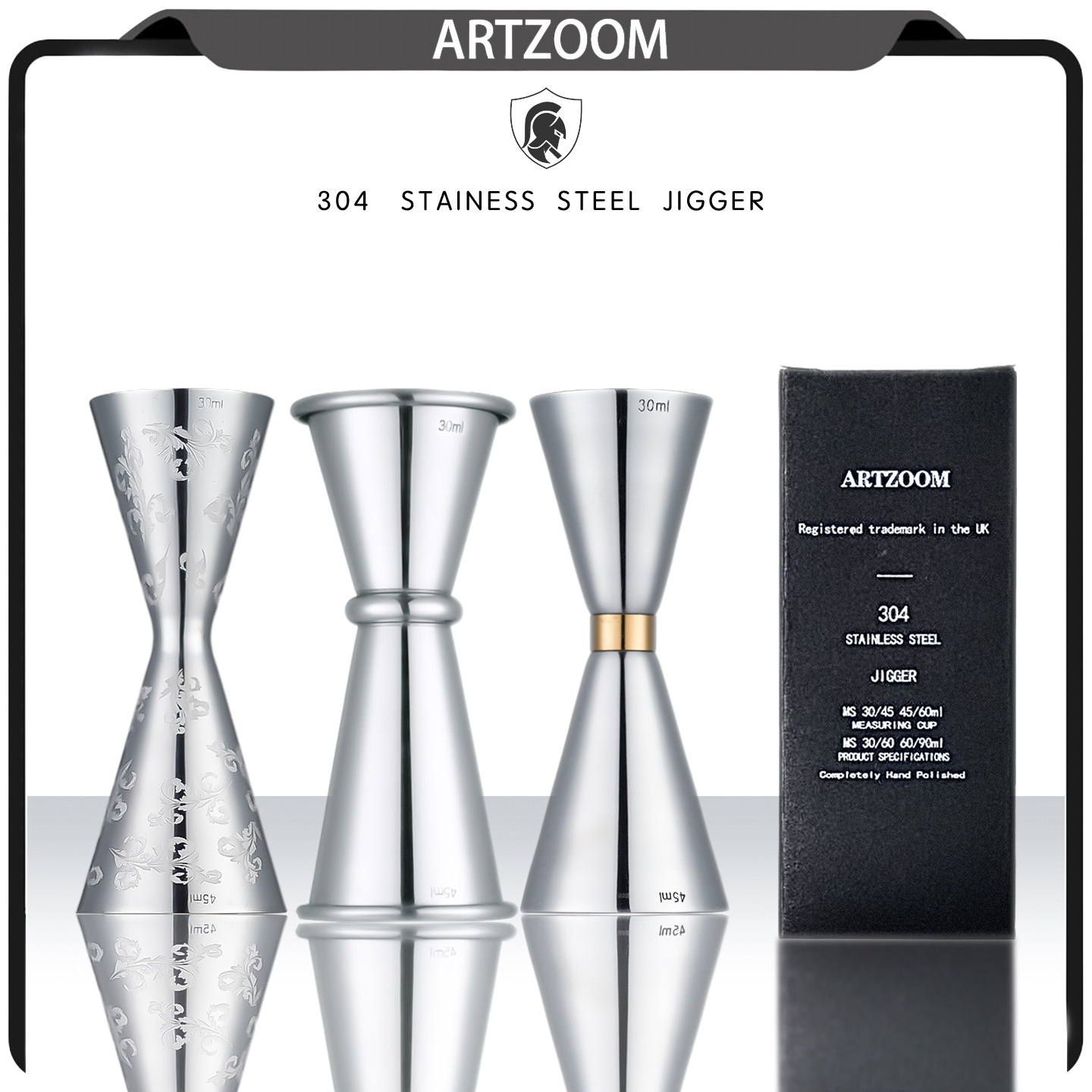 ARTZOOM304不锈钢量酒器盎司器安士杯带刻度线鸡尾酒量杯Jigger