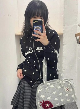 aeae草莓拼接星星印花单肩包女大容量帆布包学生甜美通勤约会小个