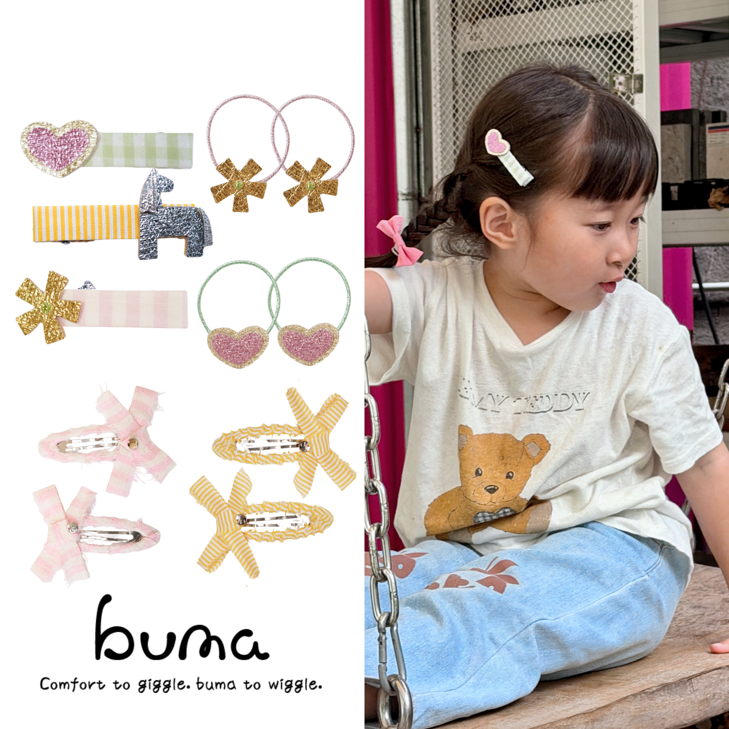 buma新品女宝头绳儿童鬼马风手工发夹一起去春游缠绕款蝴蝶结发饰