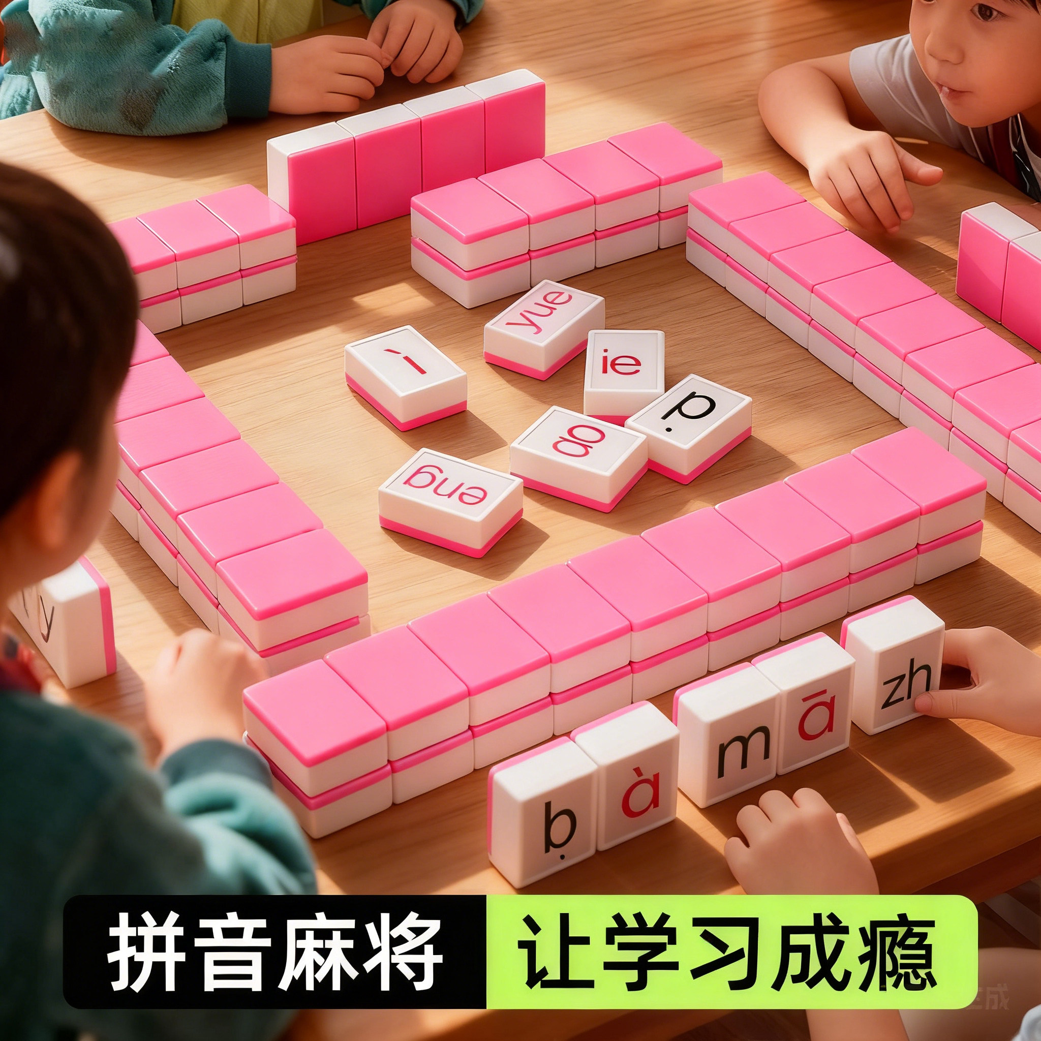 拼音麻将表情包识拼音麻将版桌游网红桌游益智连连看卡片儿童玩具