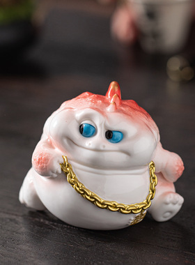 金融大鳄创意手办可爱陶瓷招财鳄鱼摆件家居办公室桌面汽车载装饰