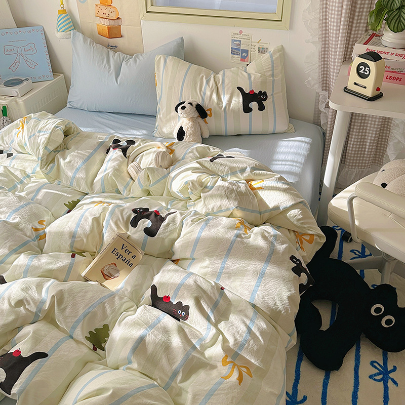 A类母婴水洗棉四件套ins奶油风纯棉小清新床笠款床单被套