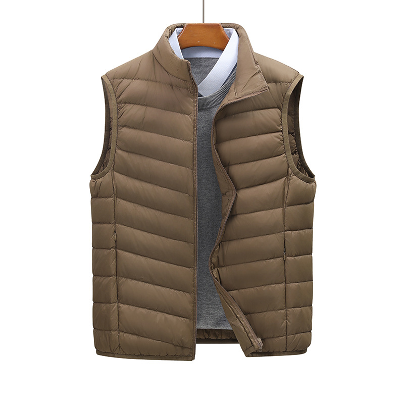 跨境男式90白鸭绒新款男装立领马甲内胆轻薄羽绒服背心大码外套潮