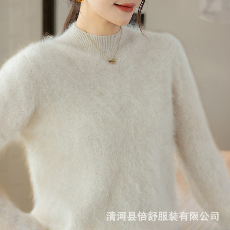 秋冬羊绒衫女拉绒套头宽松圆领针织衫毛衣高级上衣慵懒山羊绒baby