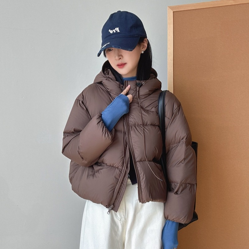 泡芙蓬松连帽羽绒服女2024冬季加厚短款90白鸭绒肯豆面包服外套