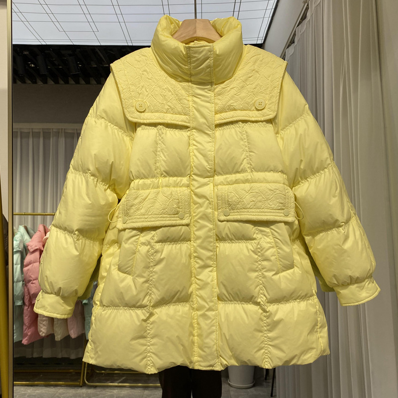 2024年新款海军领羽绒服女中长版韩版加厚收腰小个子冬装甜美外套