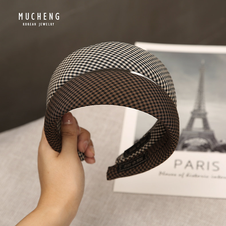 韩国高档千鸟格简约复古超仙发箍女日韩发卡宽边打结头箍韩版发饰