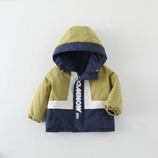 撞色拼接保暖加厚连帽外套AW151 2024新款 SCBEBE 男童棉服冬季