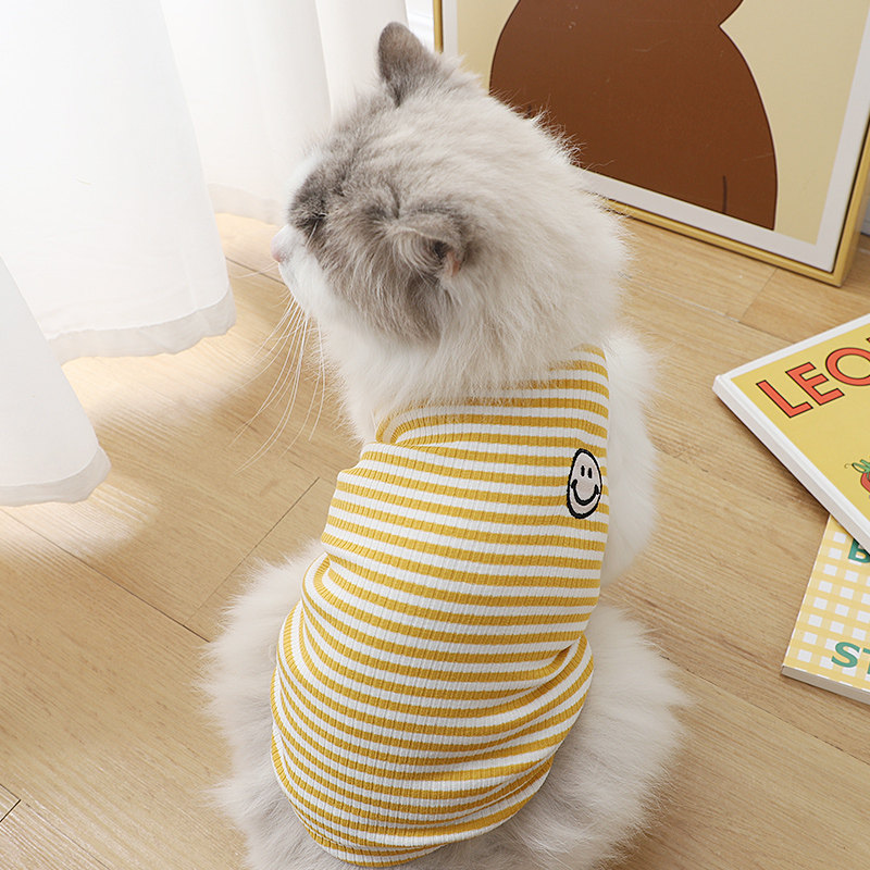小猫咪外出衣服两个月猫幼可爱条纹背心春夏季薄款宠物套头圆领衣