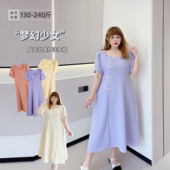 夏款 200斤胖莹莹大码 女装 国风复古盘扣开叉显瘦温柔清新连衣裙