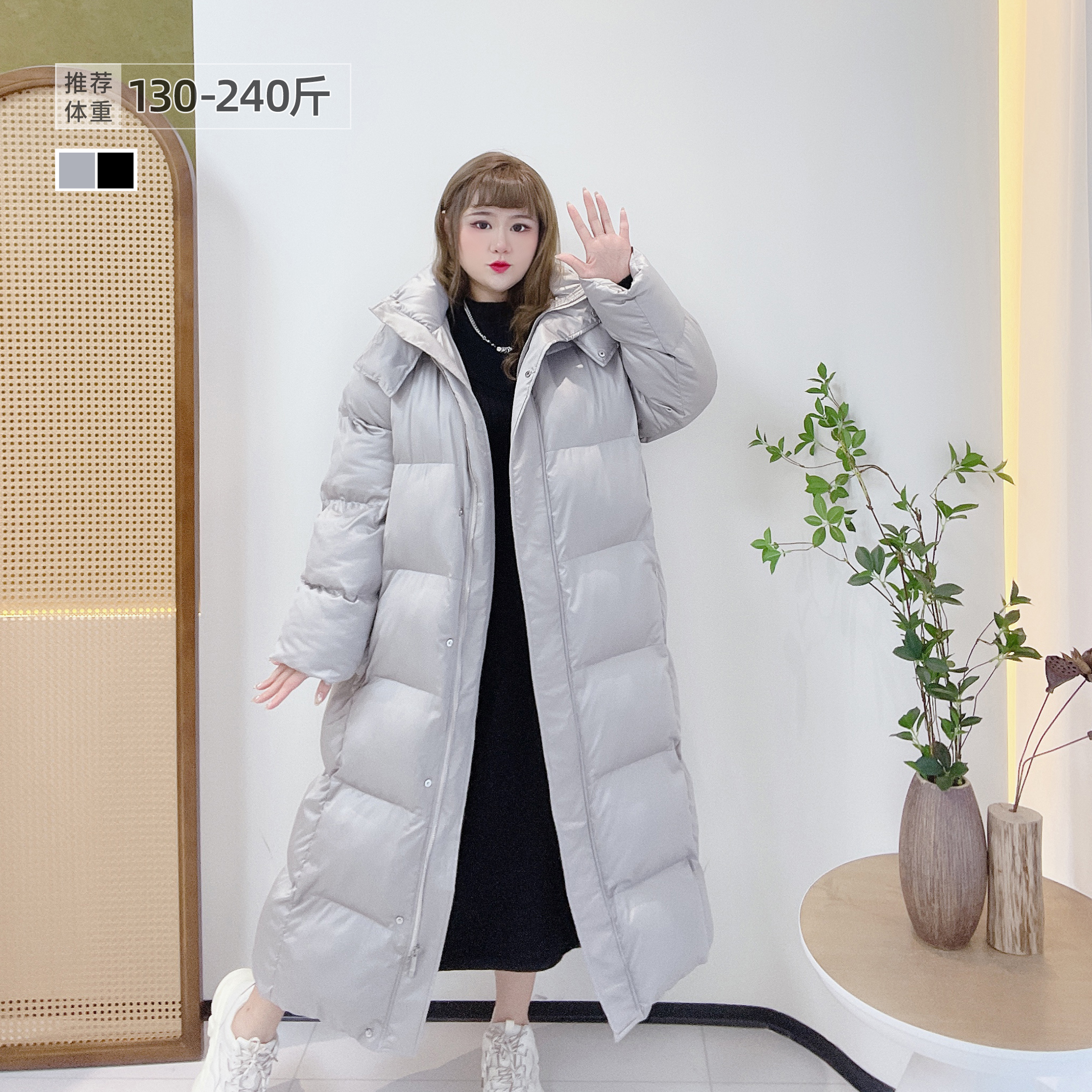 大码韩版简约长款面包服棉服外套