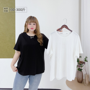 T恤 纯色简约百搭正肩休闲宽松遮肉显瘦短袖 300斤胖莹莹大码 女装