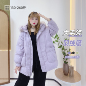 300斤胖莹莹大码 连帽羽绒服外套 宽松加厚中长款 女装 大毛领时尚