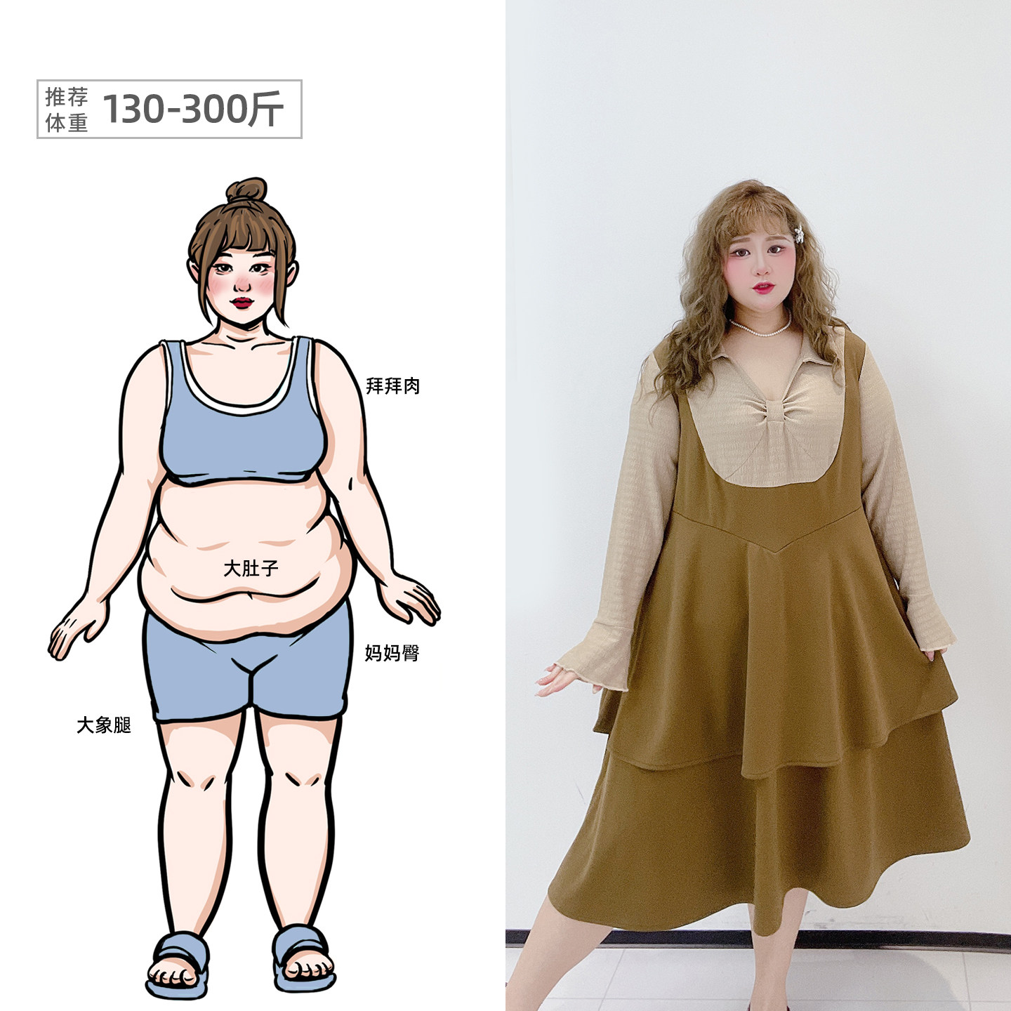 300斤胖莹莹大码女装复古甜心风撞色减龄假两件蛋糕裙收腰连衣裙