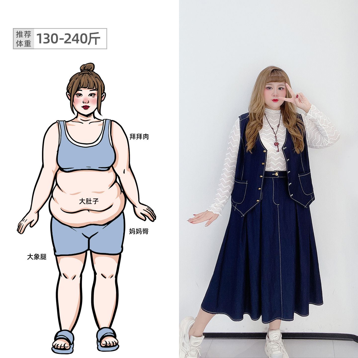 大码复古老钱风明线牛仔套装