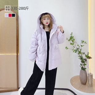 300斤胖瑩瑩大碼 加厚新年紅色東北抗寒連帽羽絨服冬外套 韓版 女裝