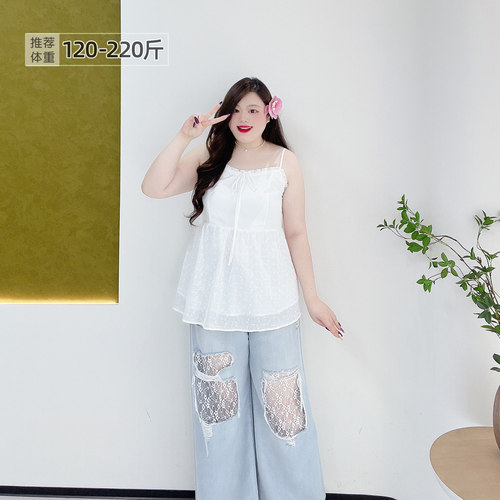 大码甜美V领蕾丝吊带内搭上衣